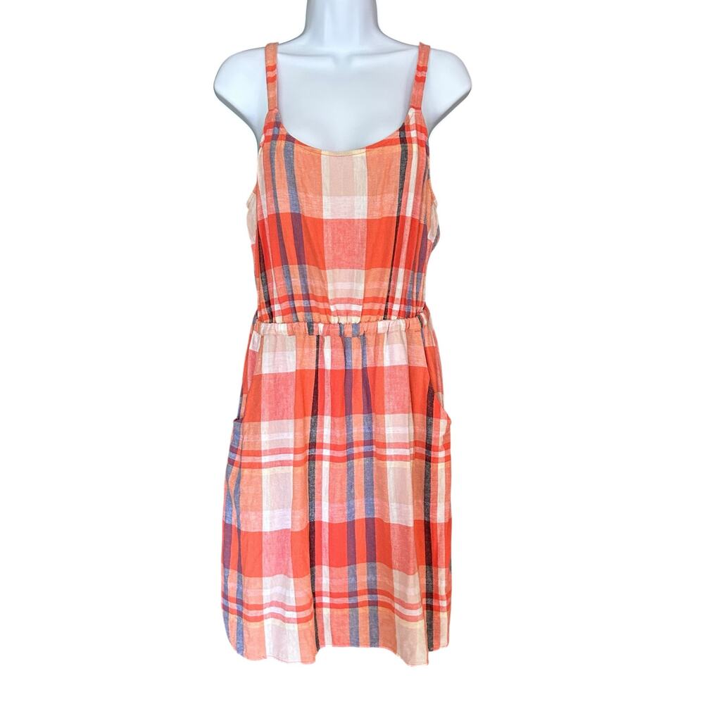 Old Navy Linen Blend Plaid Sundress M Coastal Preppy Cottagecore Summer‎ Pockets